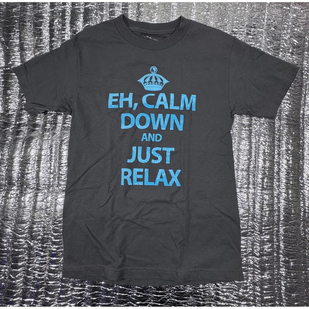 T&C Surf Designs Hawaii Eh Calm Down Just Relax Graphic Tee Small Black
